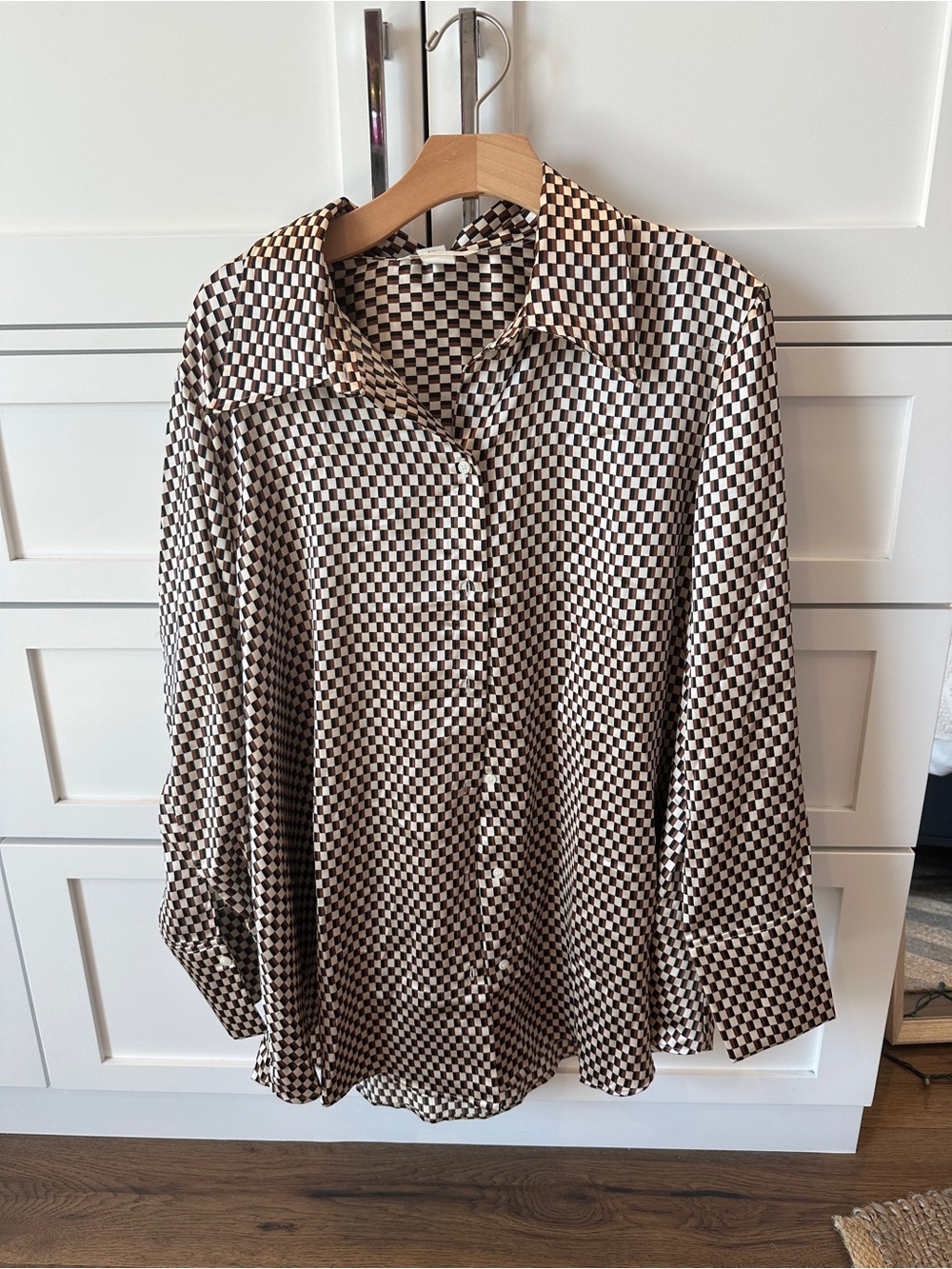 H&M Checked Button-Down Shirt in Brown, Black & Cream